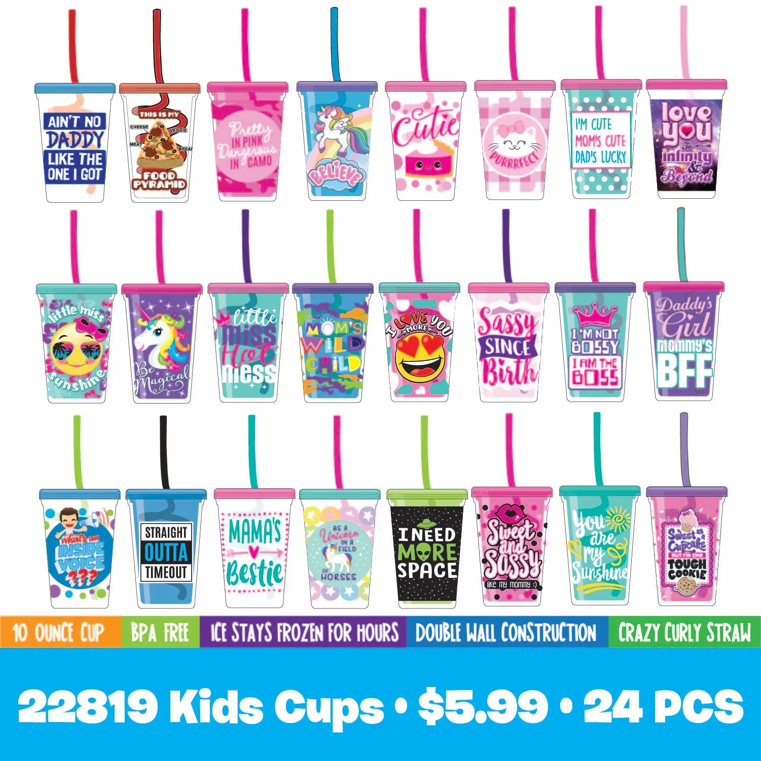 10 oz Kids Cup with Straw and Plush Assortment Floor Display - 36 Pieces Per Retail Ready Display  88364
