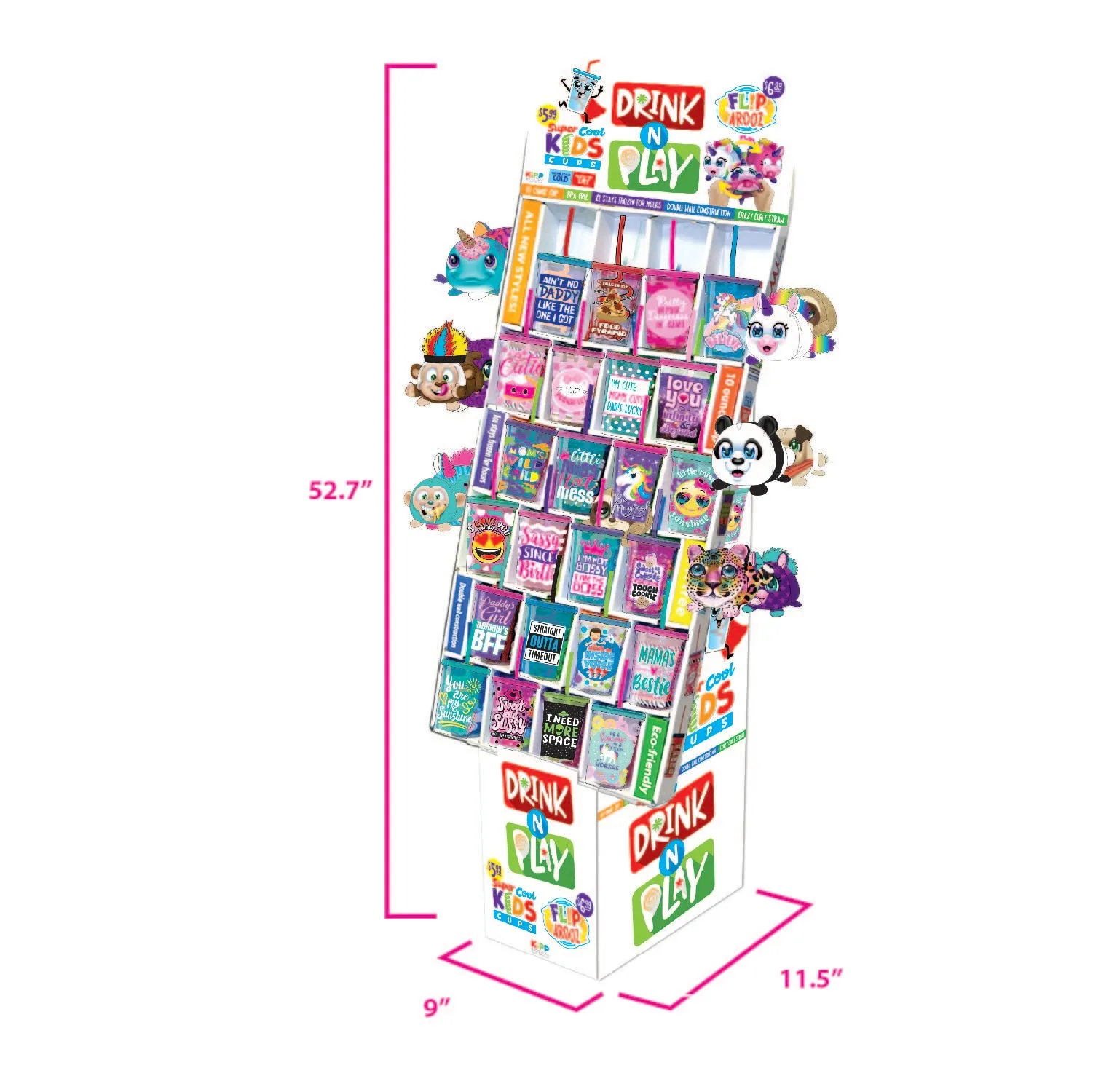 10 oz Kids Cup with Straw and Plush Assortment Floor Display - 36 Pieces Per Retail Ready Display  88364
