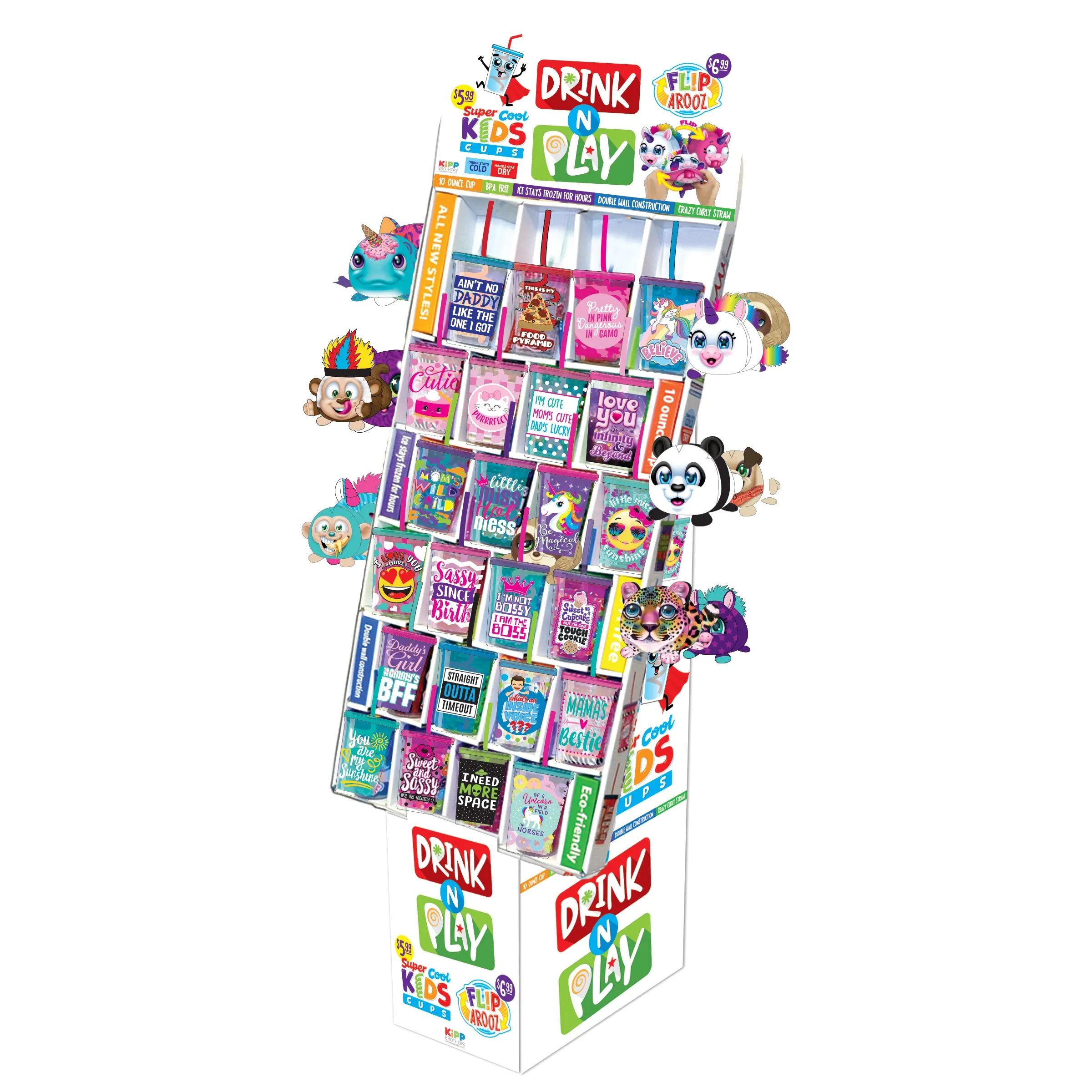 10 oz Kids Cup with Straw and Plush Assortment Floor Display - 36 Pieces Per Retail Ready Display  88364