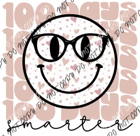 100 Days Smiley with Pink Hearts DTF Transfer