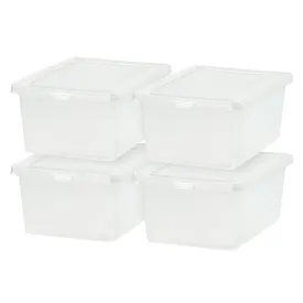 17 Quart Plastic Storage Bin Tote Organizing Container with Latching Lid for Shoes, Heels, Action Figures, Crayons/Pens, Art Supplies, Stackable and Nestable, 4 Pack, Clear