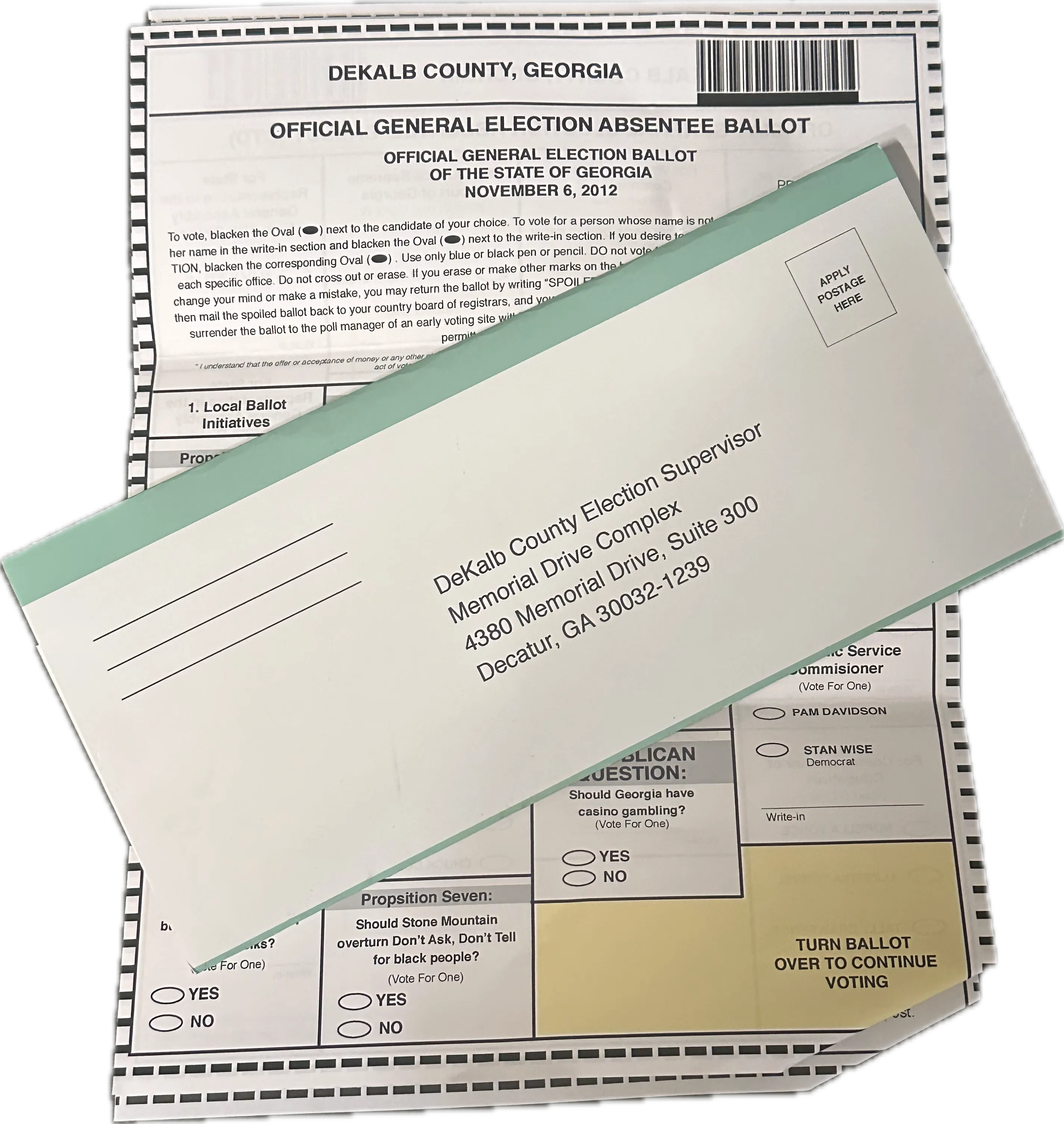 30 Rock: Kenneth & Ellen Parcell's GA Absentee Ballot and Return Envelope