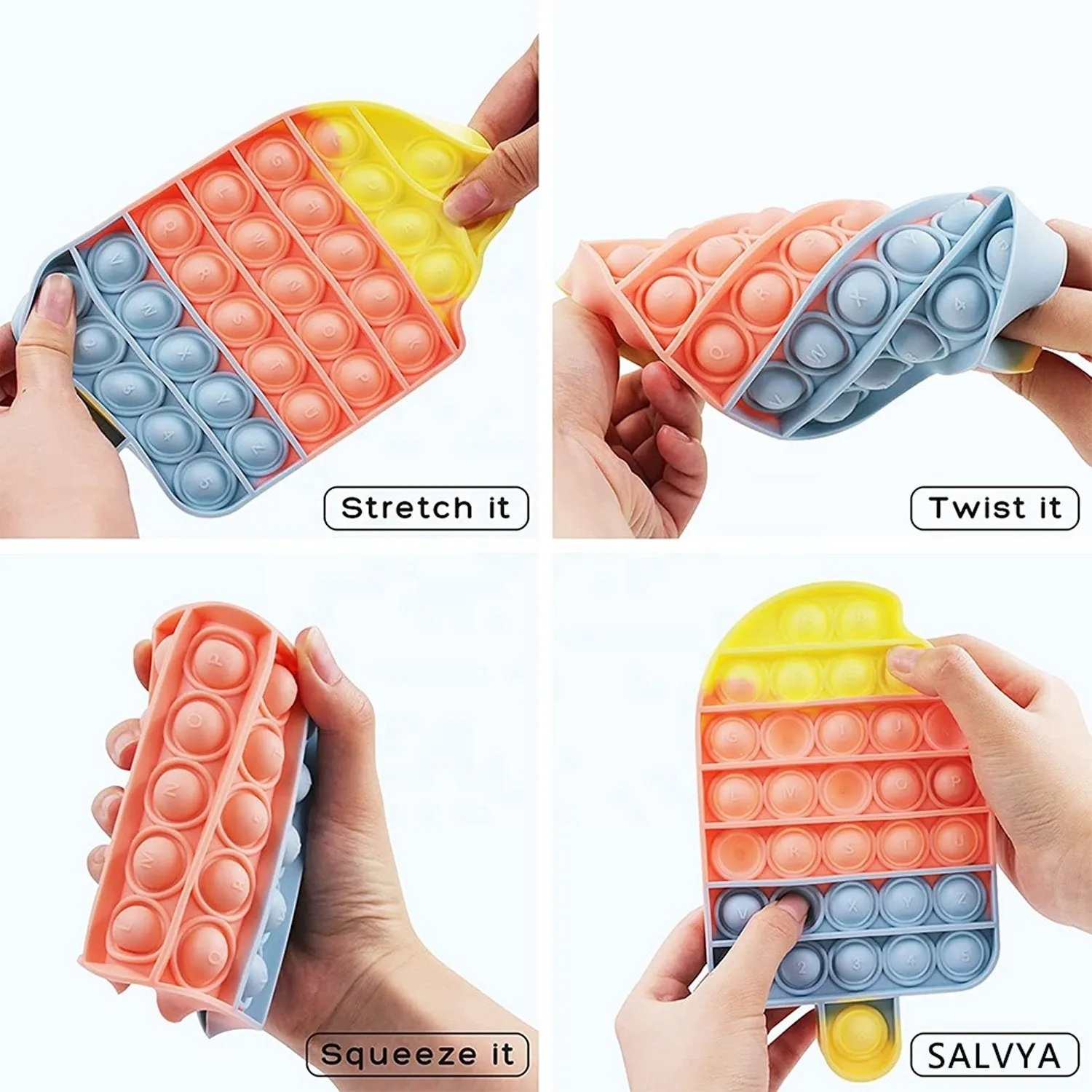 4716 Ice Cream Candy Shape Pop Fidget Toy Push Pop Bubble Fidget Sensory Toy for Kids and Adults Fidget Popper Stress Reliever Sensory Fidget Poppers