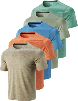 5 Pack Men??s Active Quick Dry Crew Neck T Shirts | Athletic Running Gym Workout Short Sleeve Tee Tops Bulk