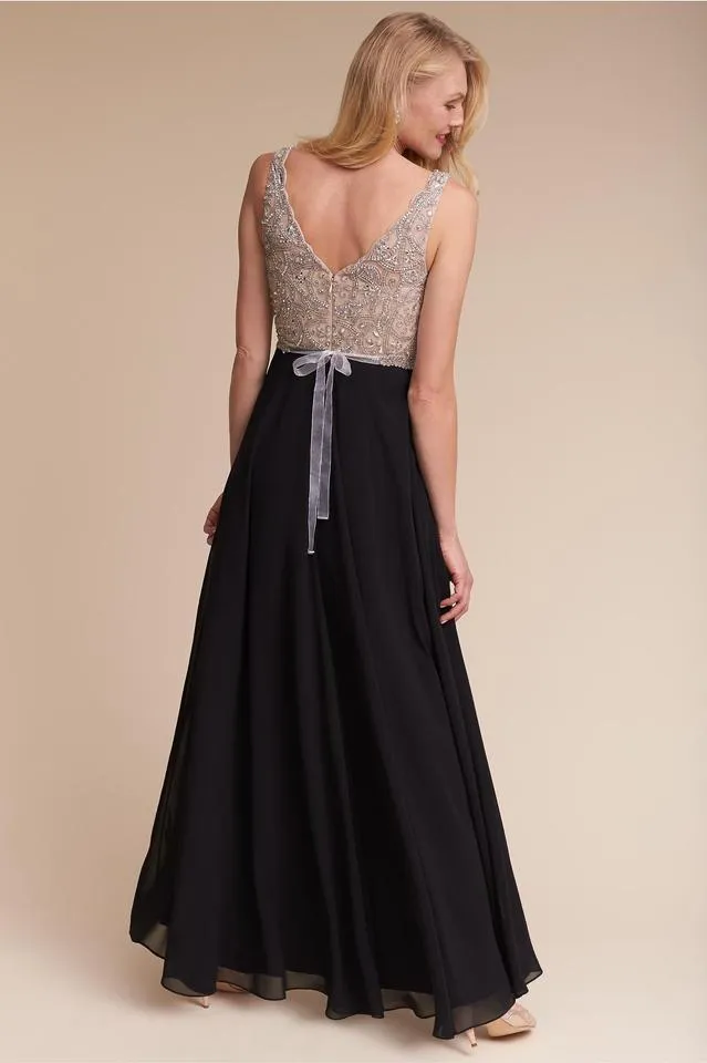 Aidan Mattox - MD1E200982 Beaded V-neck Chiffon A-line Dress