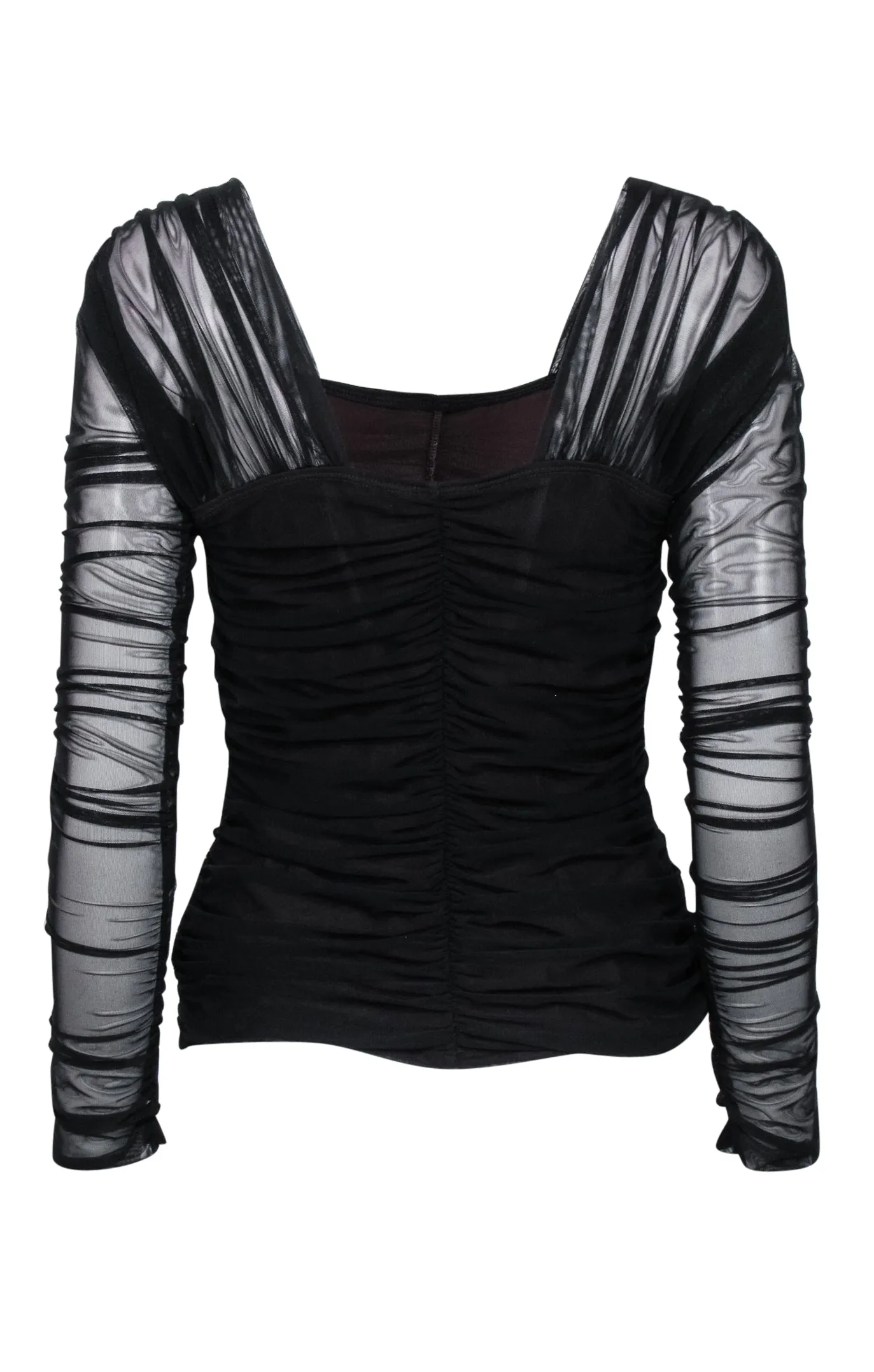 A.L.C. - Black Ruched Long Sleeve Mesh Top Sz L