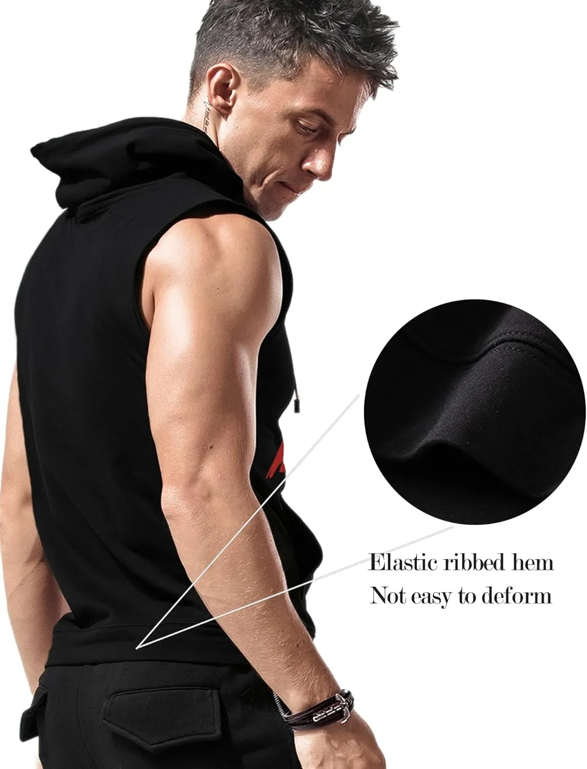 Amussiar Men's Workout Hooded Tank Tops Sleeveless Gym Training Hoodies Bodybuilding Muscle Cut Off T Shirt