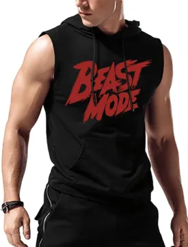 Amussiar Men's Workout Hooded Tank Tops Sleeveless Gym Training Hoodies Bodybuilding Muscle Cut Off T Shirt