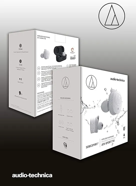 Audio-Technica ATH-SPORT7TWGY SonicSport Wireless In-Ear Headphones, Gray