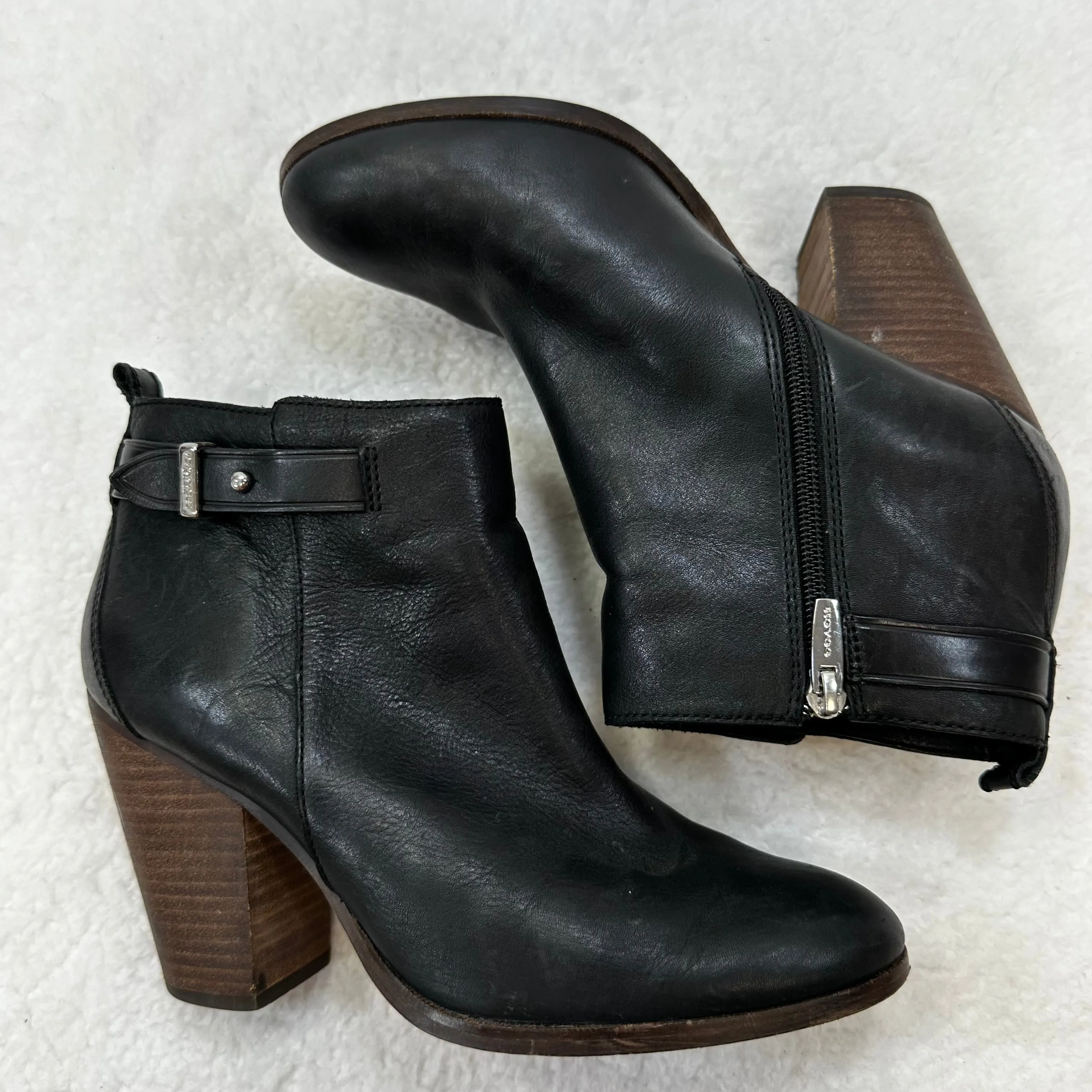 Black Boots Ankle Heels Coach, Size 9