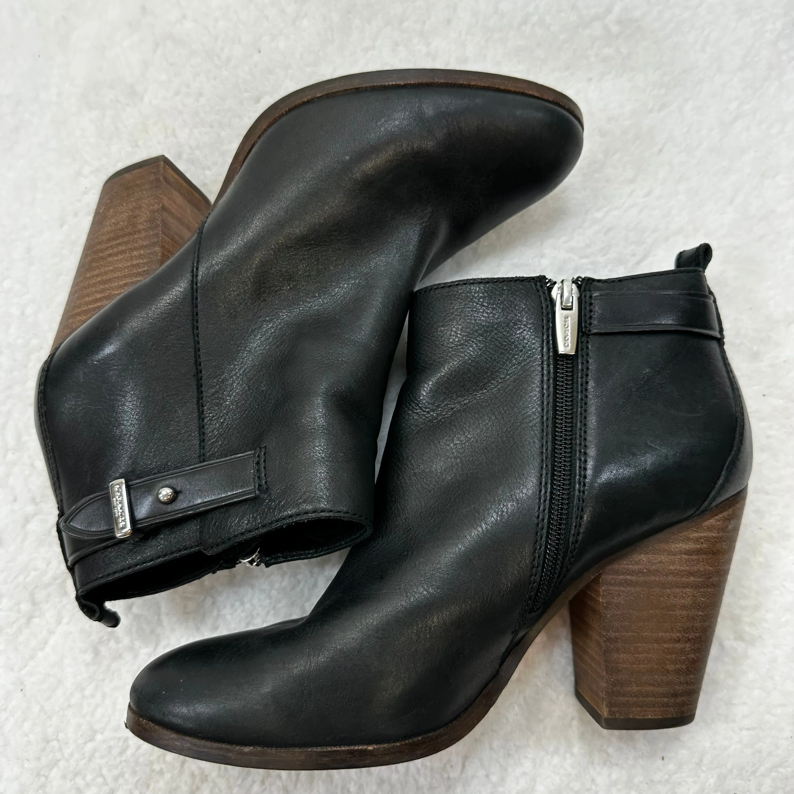 Black Boots Ankle Heels Coach, Size 9