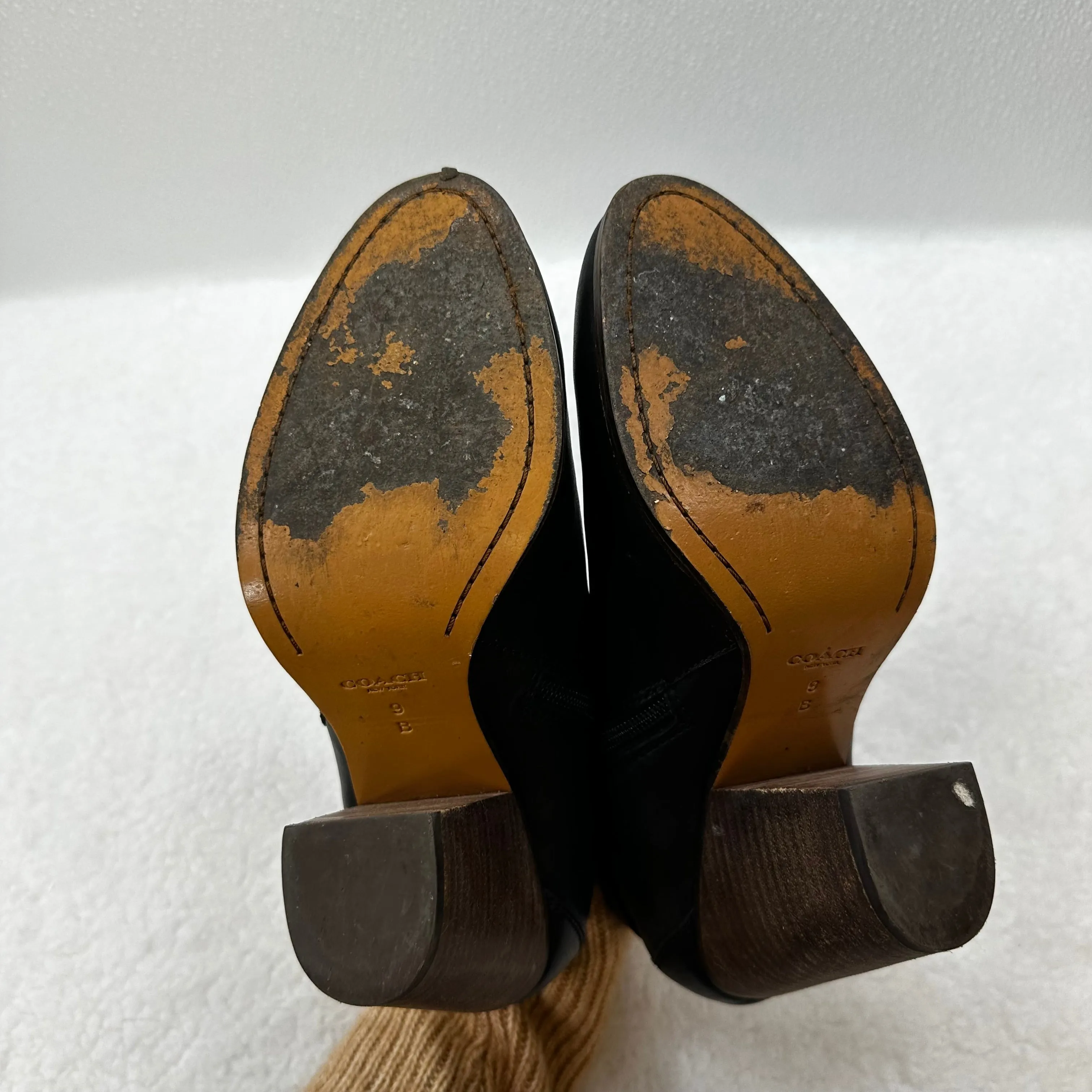 Black Boots Ankle Heels Coach, Size 9