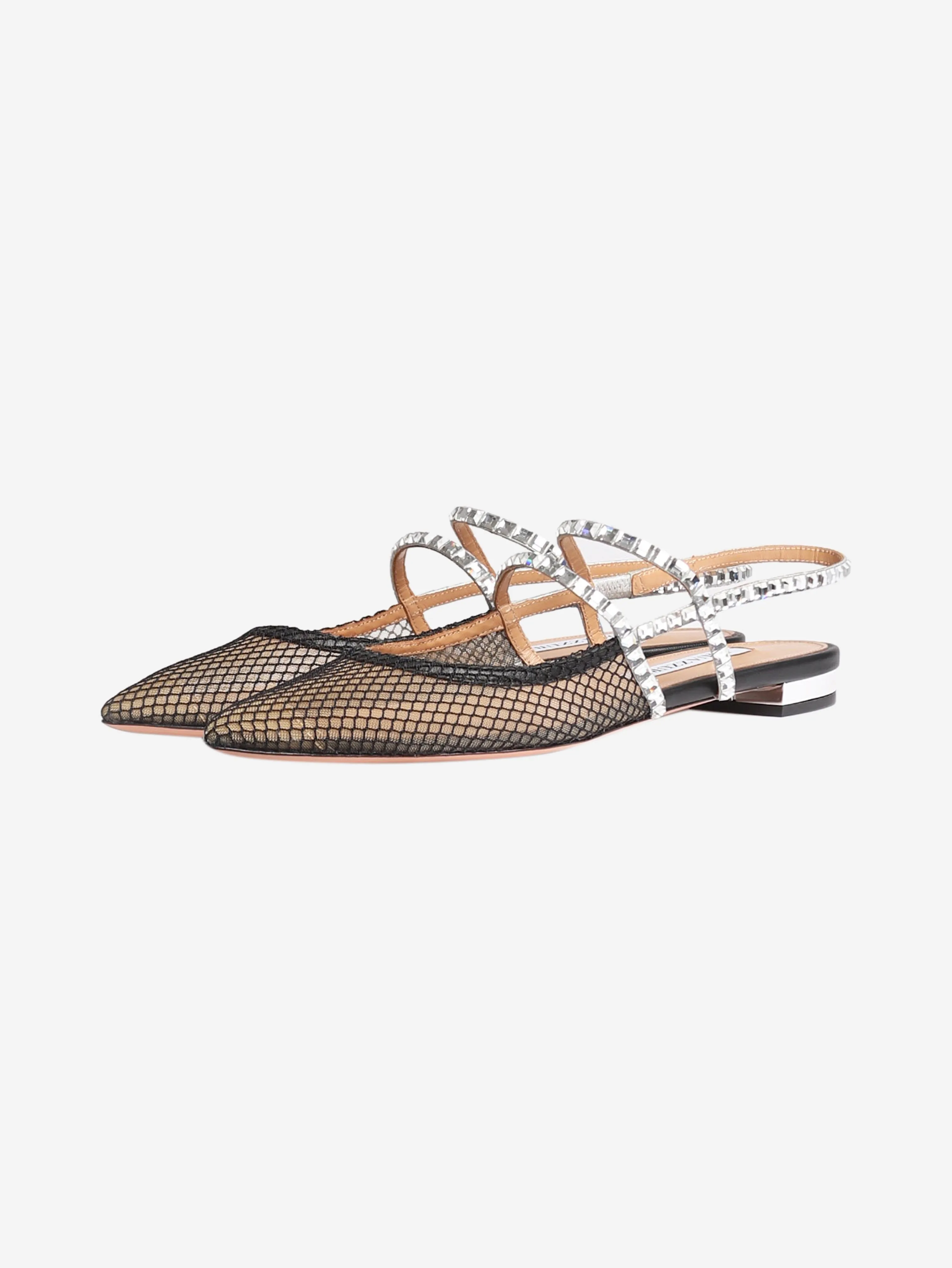 Black mesh pointed-toe slingback flats - size EU 37