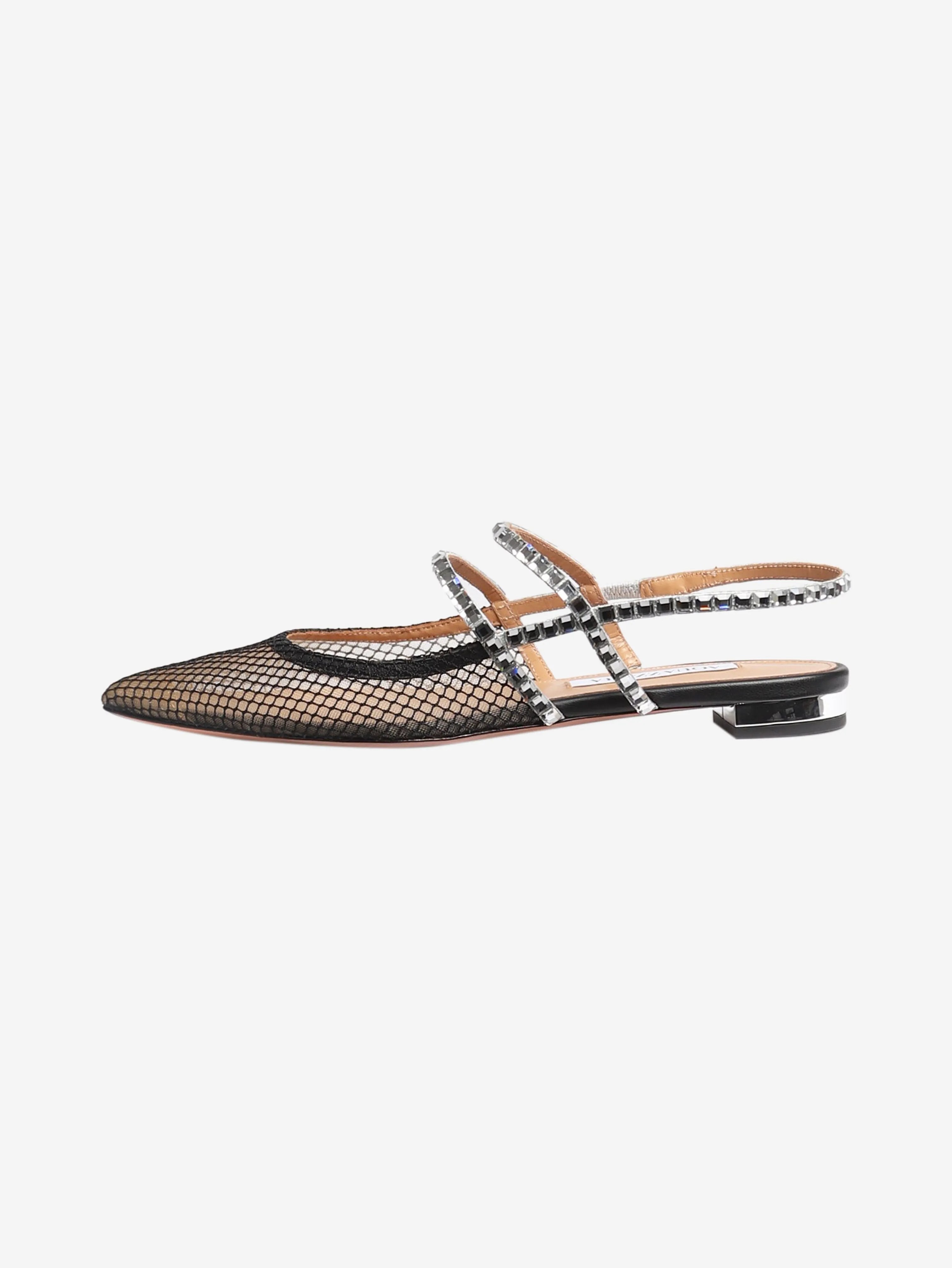 Black mesh pointed-toe slingback flats - size EU 37