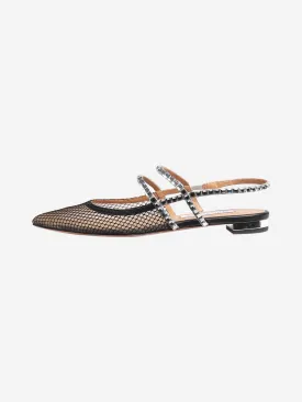 Black mesh pointed-toe slingback flats - size EU 37