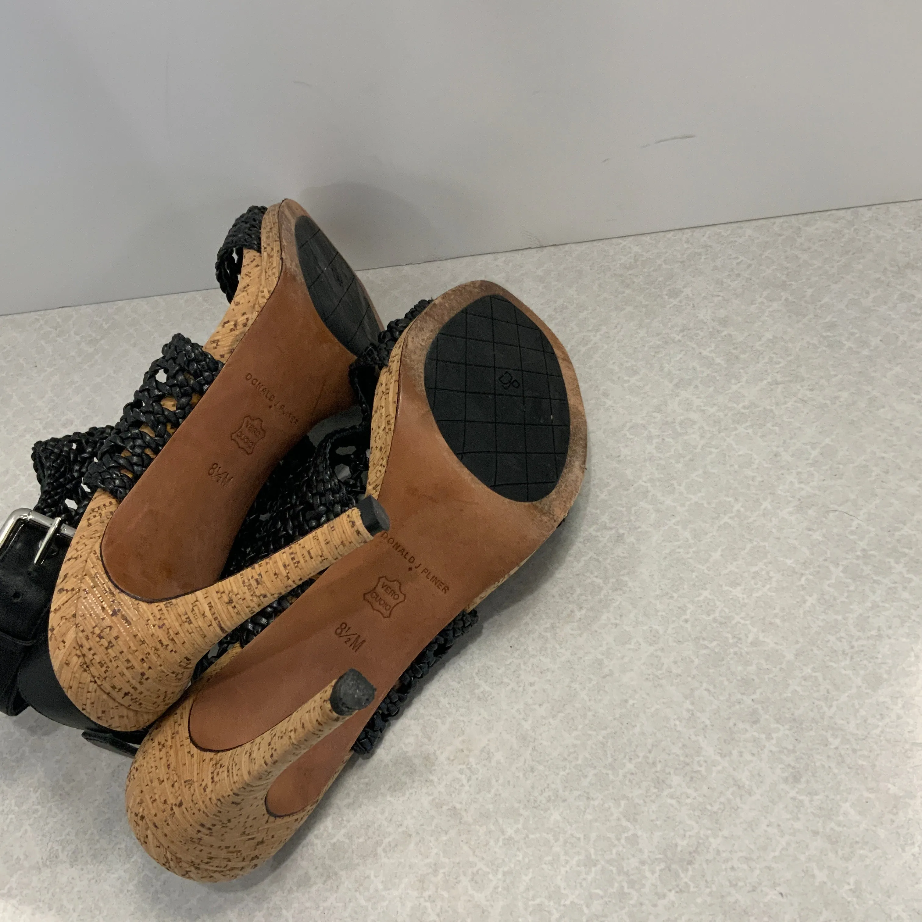 Blue & Tan Sandals Heels Stiletto Donald Pliner, Size 8.5
