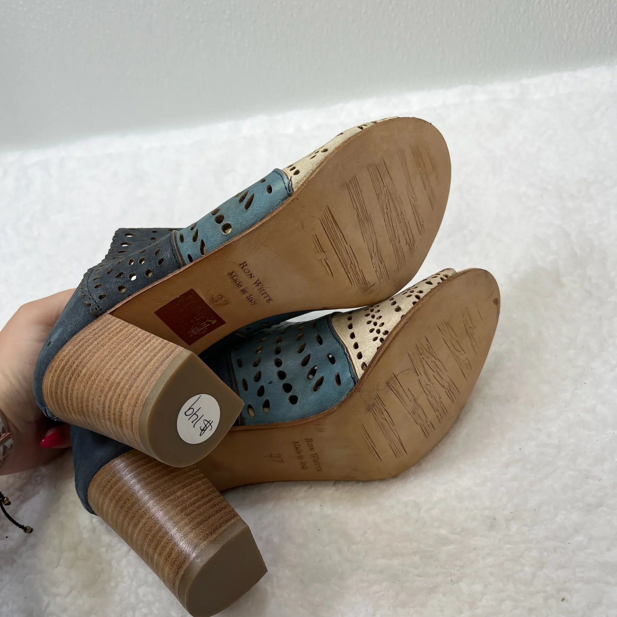Blue Sandals Heels Block BY RON WHITE size 37