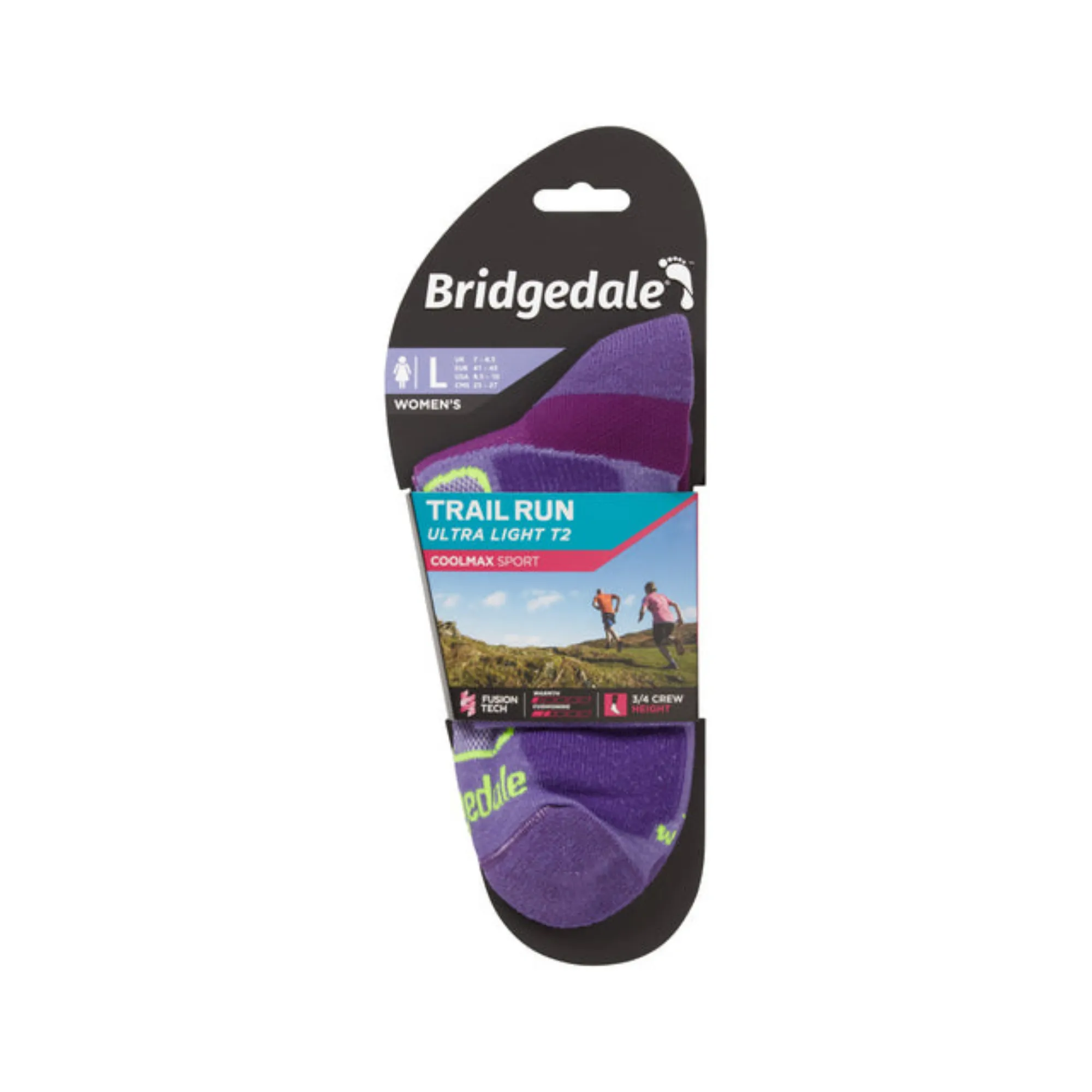 Bridgedale Socks Trail Run Ultra Light 3/4 Crew Coolmax WMS Purple