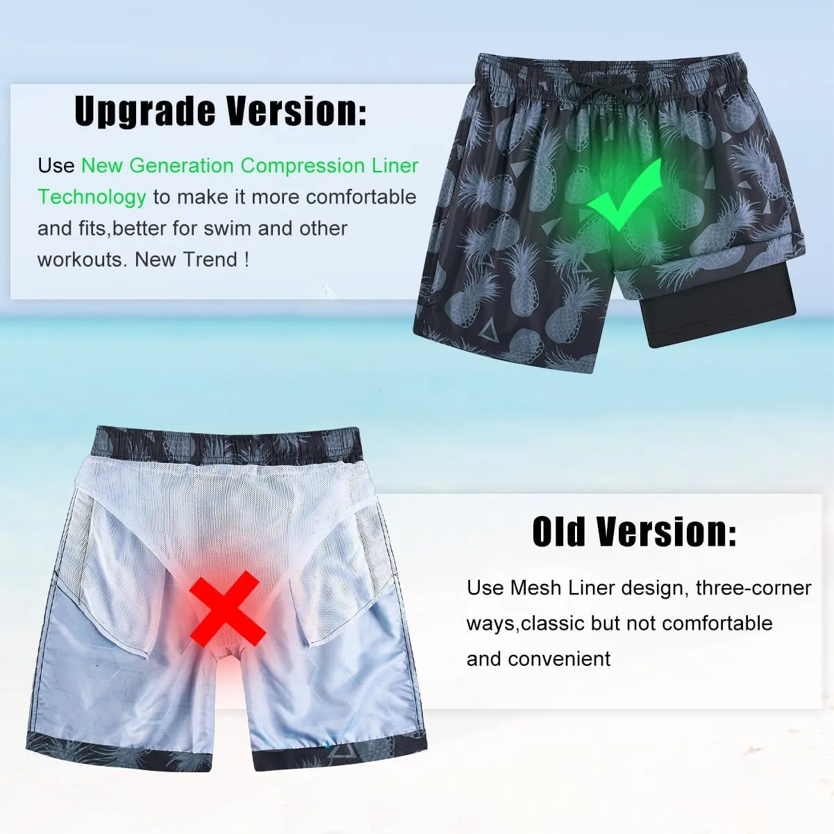 Cozople Mens Swim Trunks with Compression Liner 5.5" Inseam Quick Dry Bathing Suit Lightweight Swimming Shorts
