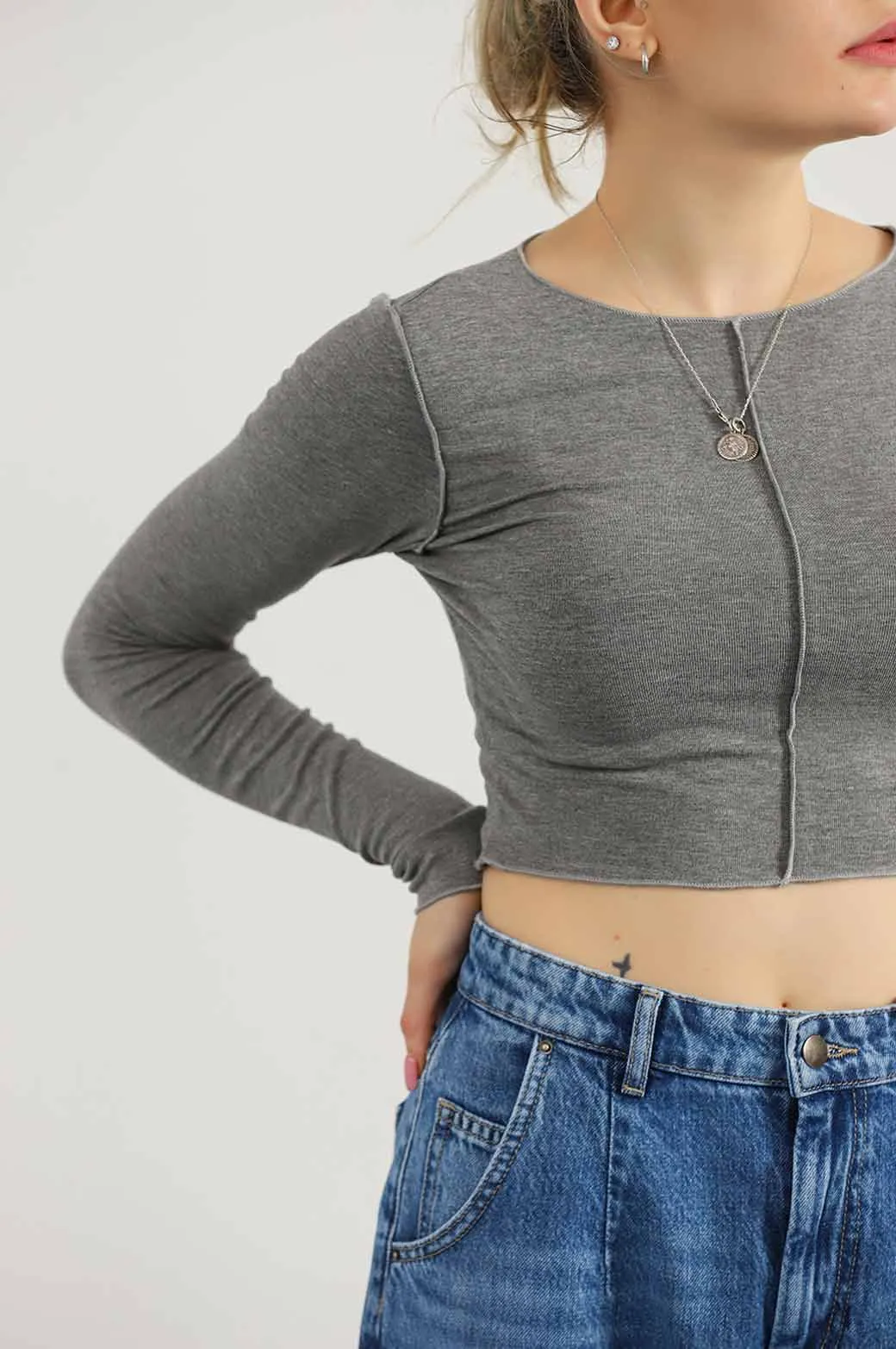 CROPPED T-SHIRT WITH PLEAT