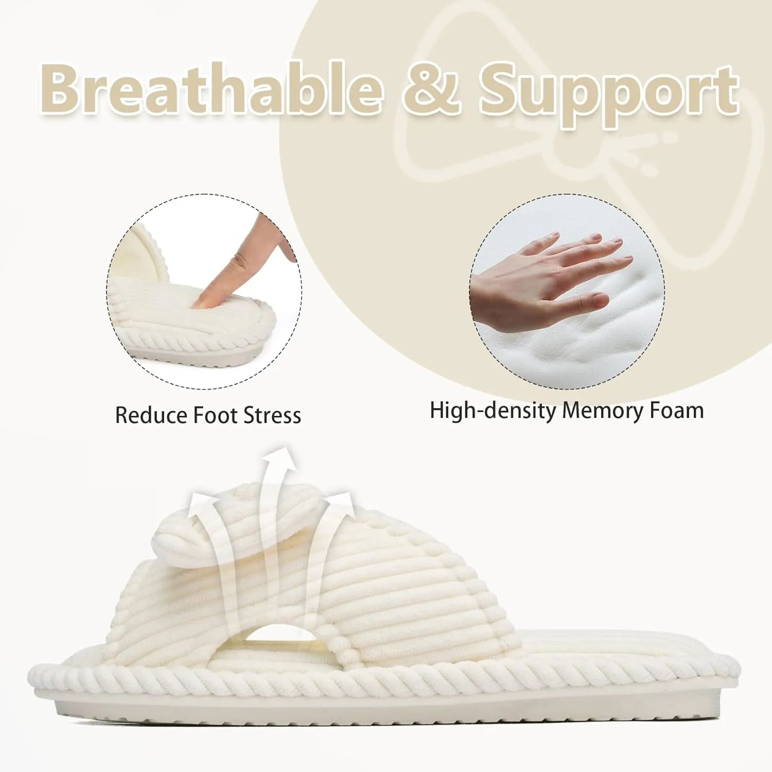Cute Slippers for Women Indoor and Outdoor Cozy Soft Bow Open Toe Womens Slippers with Memory Foam Anti-Skid Sole Slides Spa Birthday Gifts for Women Mom Her Ladies Bridesmaid