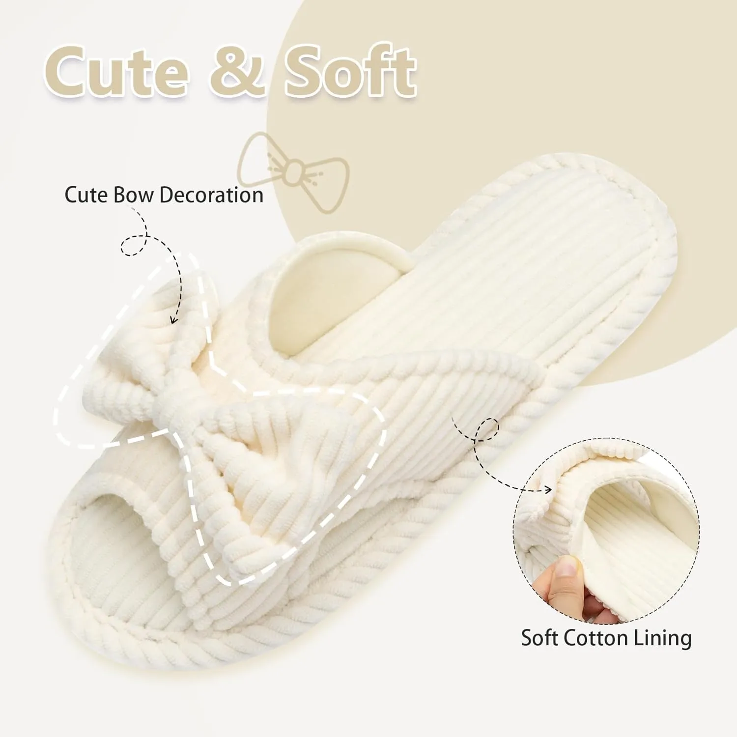 Cute Slippers for Women Indoor and Outdoor Cozy Soft Bow Open Toe Womens Slippers with Memory Foam Anti-Skid Sole Slides Spa Birthday Gifts for Women Mom Her Ladies Bridesmaid