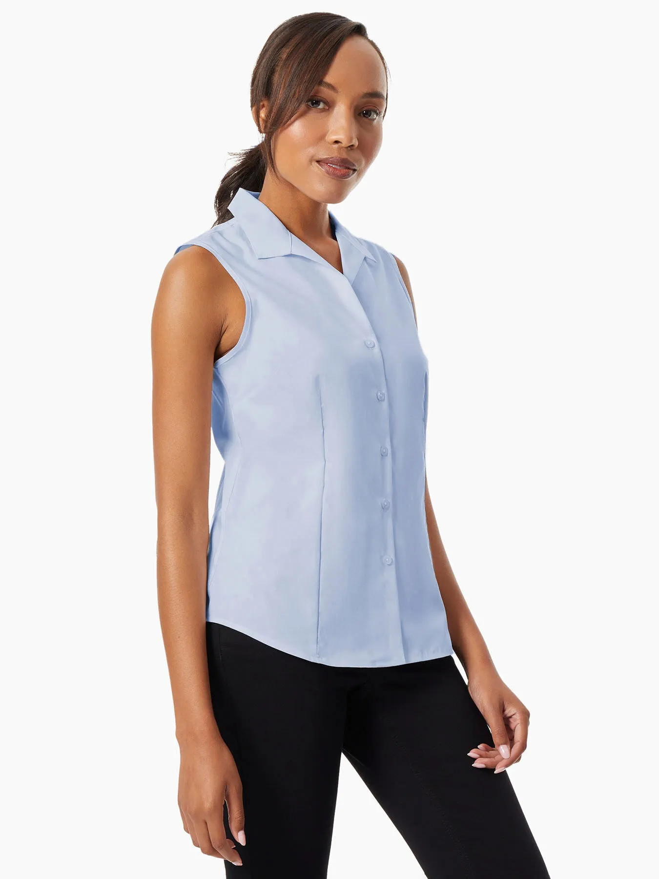 Easy Care Sleeveless Button-Up Shirt