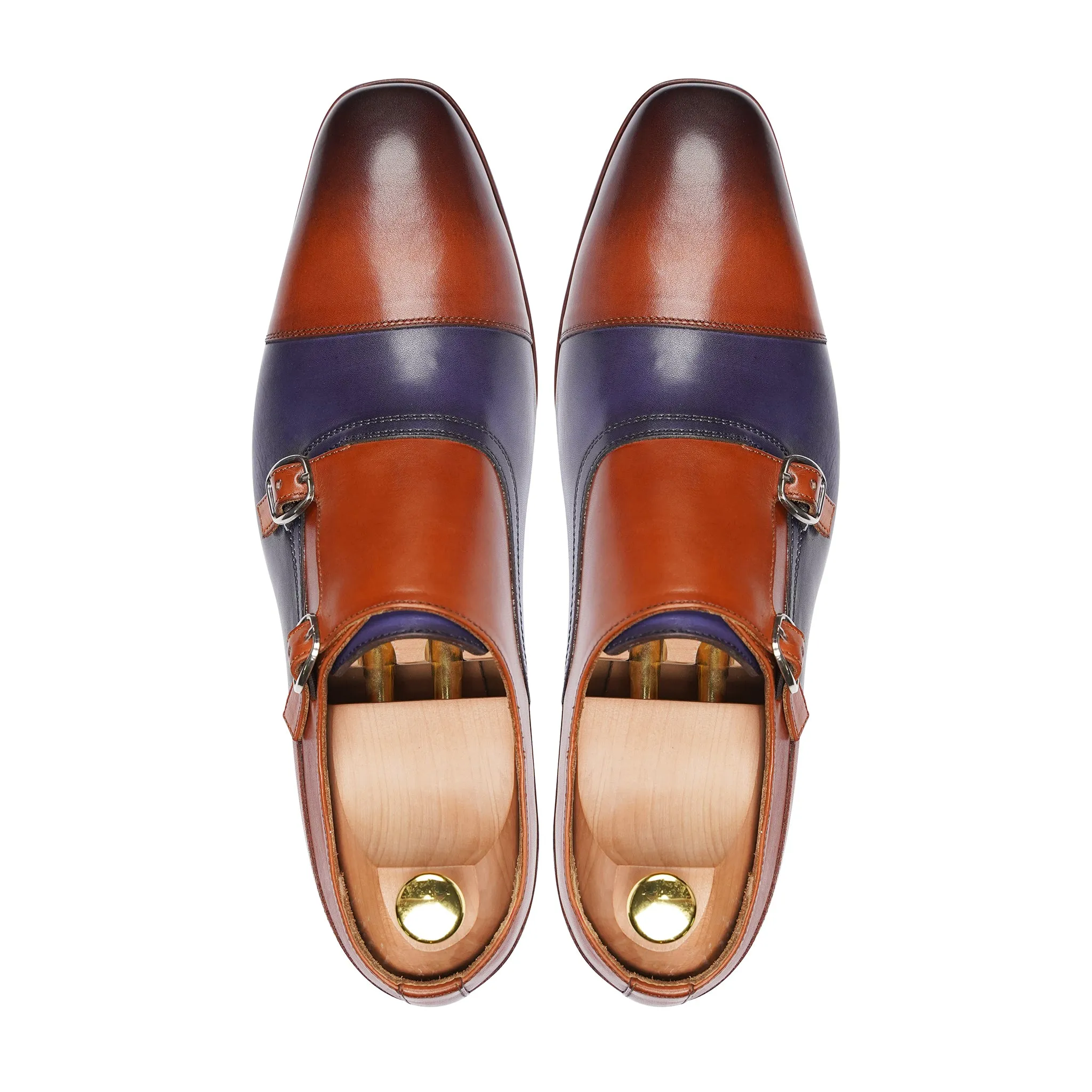 Gilbert - Men's Blue and Tan Calf Leather Double Monkstrap