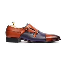 Gilbert - Men's Blue and Tan Calf Leather Double Monkstrap