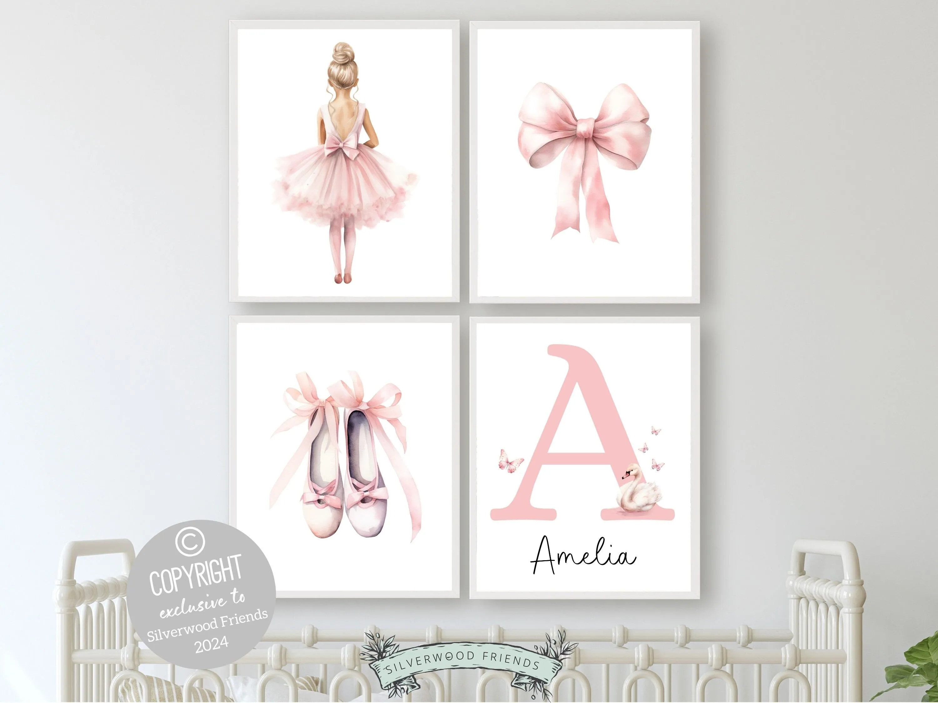 Girls Ballet Nursery Prints - Personalised Set 3