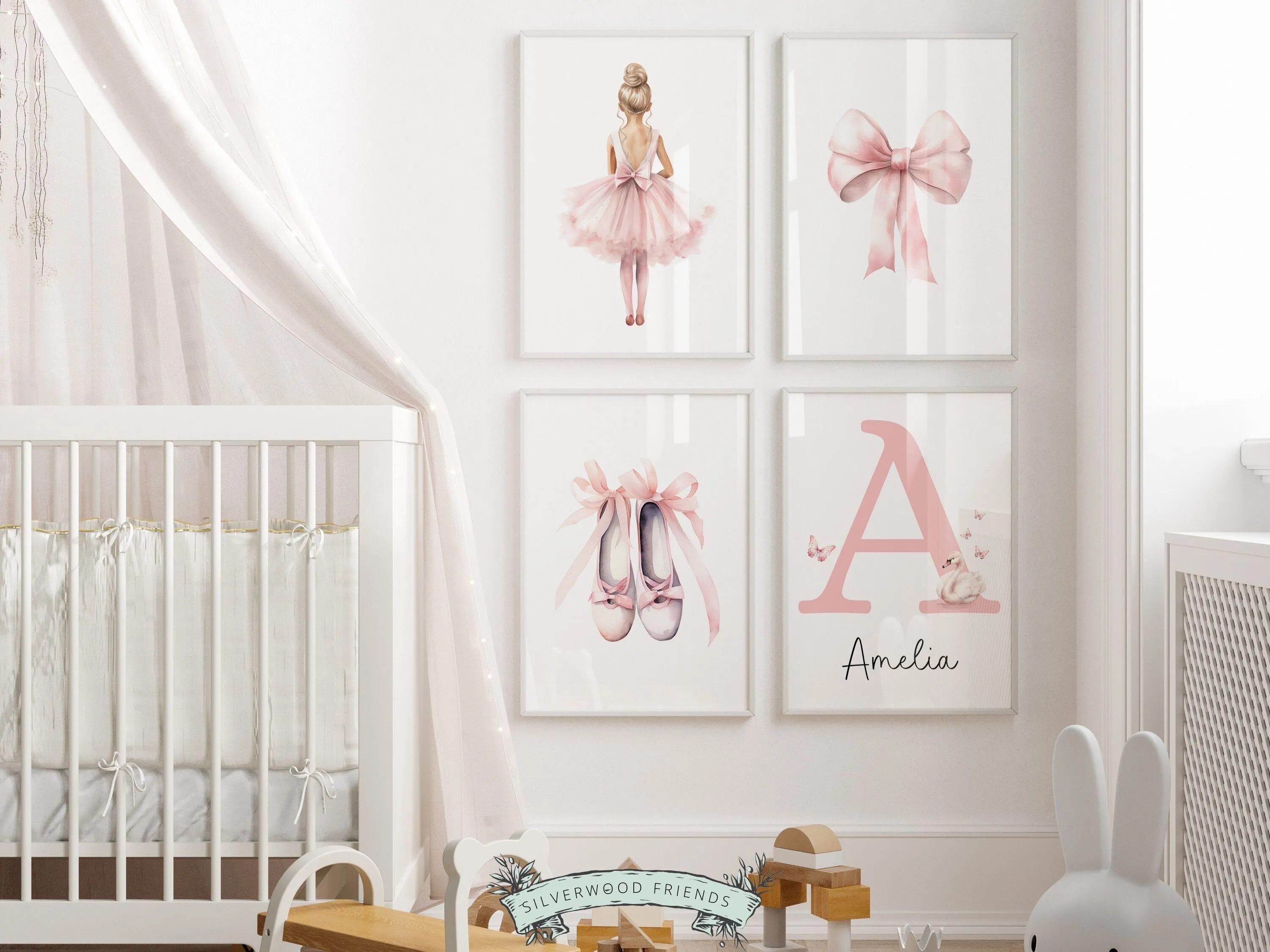 Girls Ballet Nursery Prints - Personalised Set 3