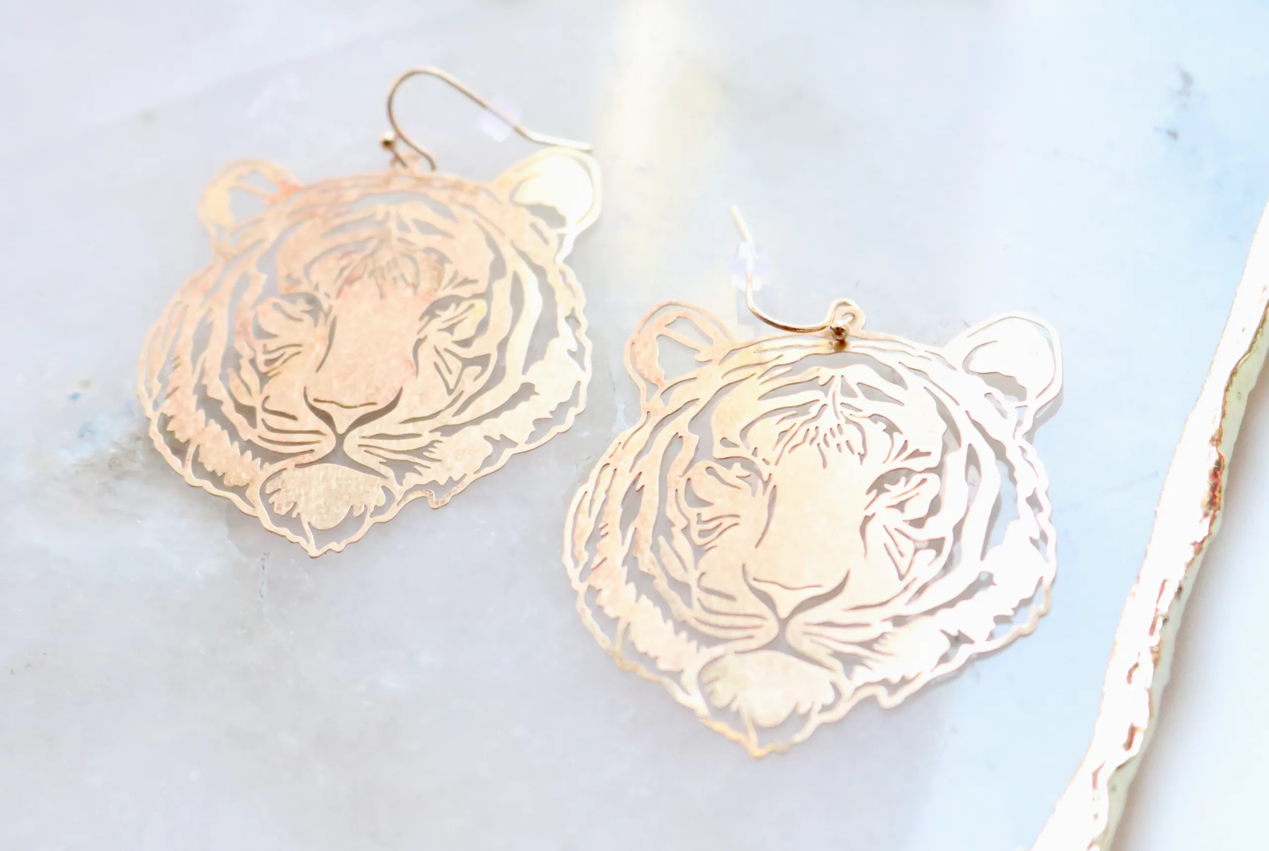 Gold Tiger Filigree Earring