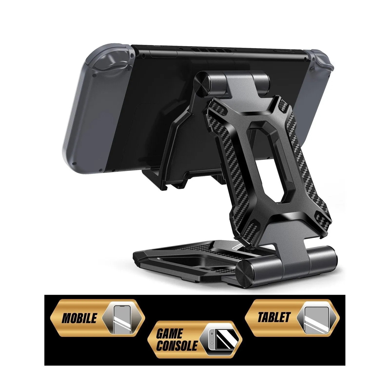 Heavy Duty Phone Stand for Desk Folds Flat Fits In Pocket-Black