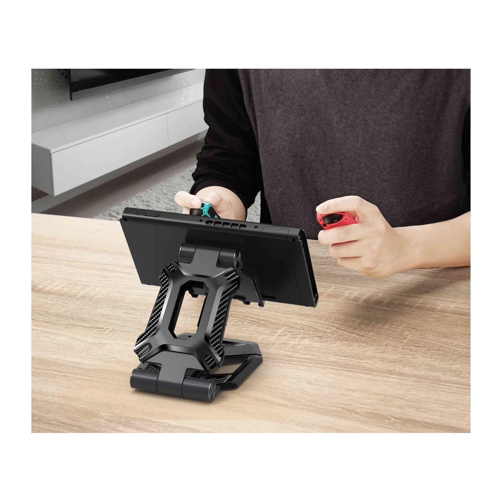 Heavy Duty Phone Stand for Desk Folds Flat Fits In Pocket-Black