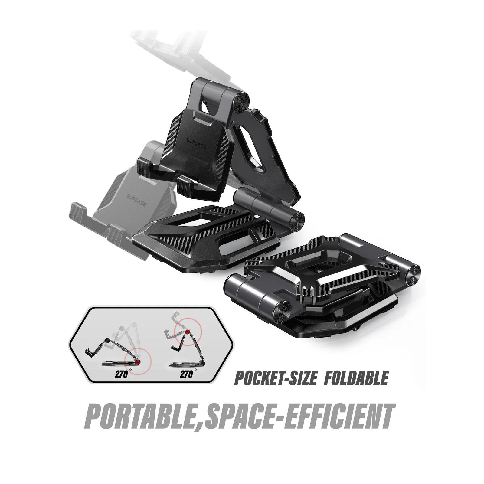 Heavy Duty Phone Stand for Desk Folds Flat Fits In Pocket-Black