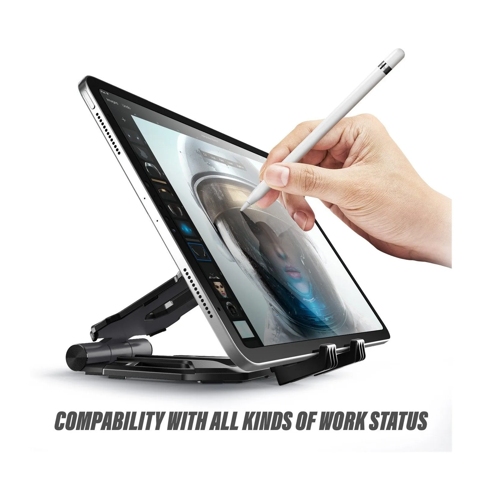 Heavy Duty Phone Stand for Desk Folds Flat Fits In Pocket-Black