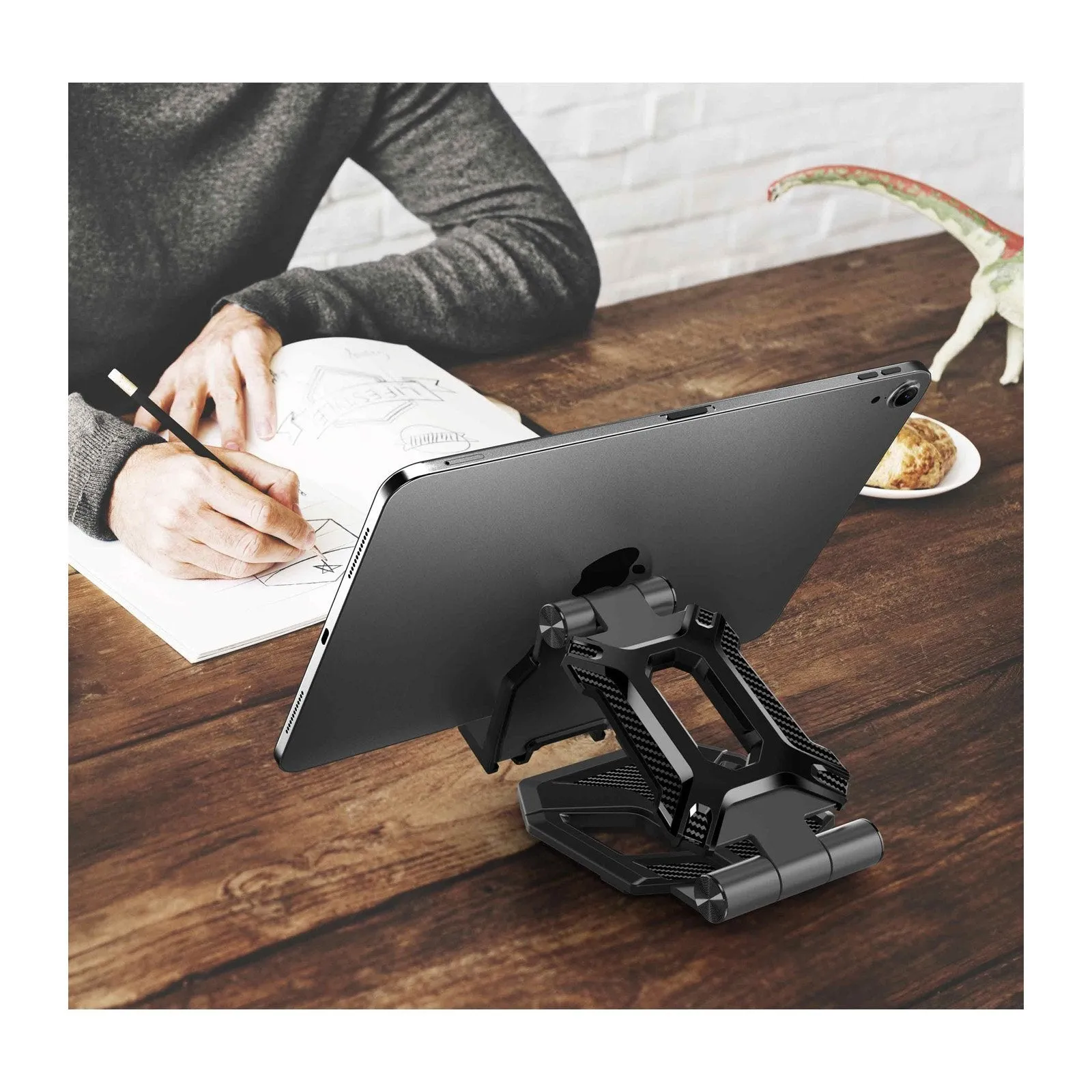 Heavy Duty Phone Stand for Desk Folds Flat Fits In Pocket-Black