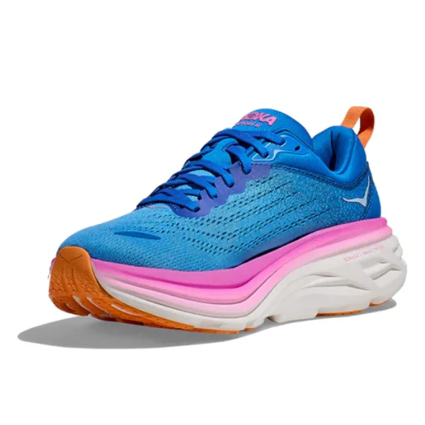 Womens HOKA Bondi 8 Wide Running Shoes in Coastal Sky/All Aboard Colorway