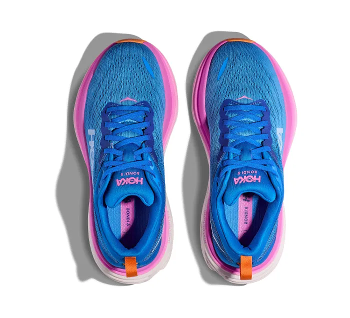 Womens HOKA Bondi 8 Wide Running Shoes in Coastal Sky/All Aboard Colorway