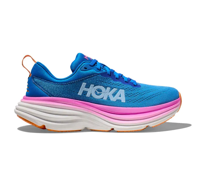 Womens HOKA Bondi 8 Wide Running Shoes in Coastal Sky/All Aboard Colorway