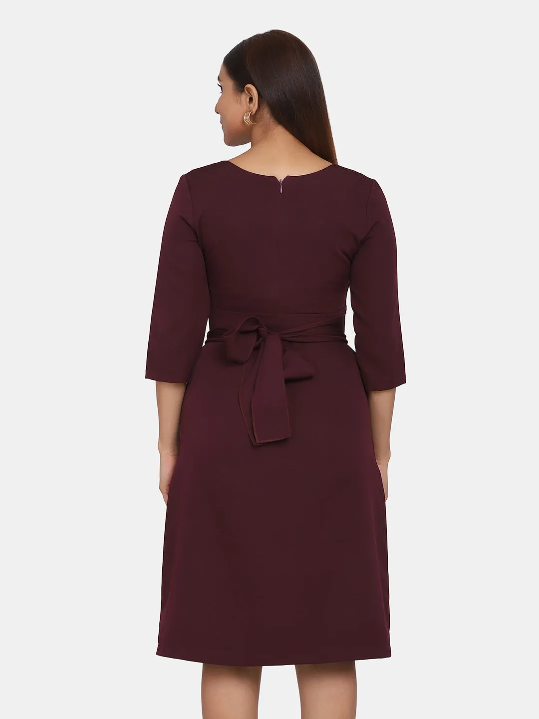 Jewel Neckline A-Line Evening Dress - Wine