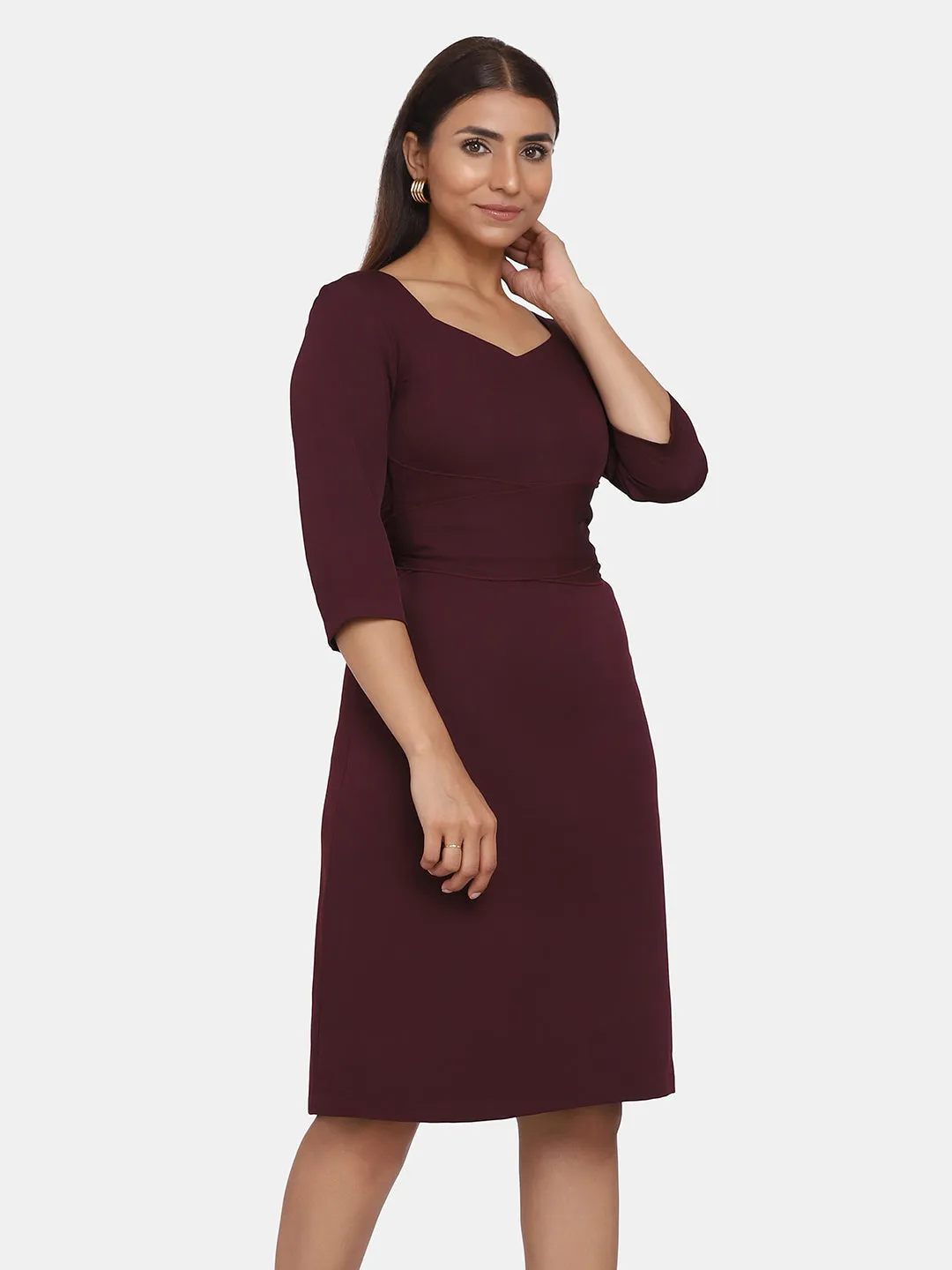 Jewel Neckline A-Line Evening Dress - Wine