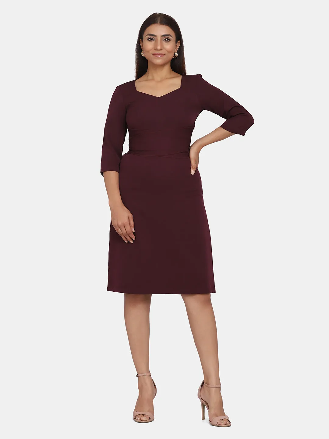 Jewel Neckline A-Line Evening Dress - Wine