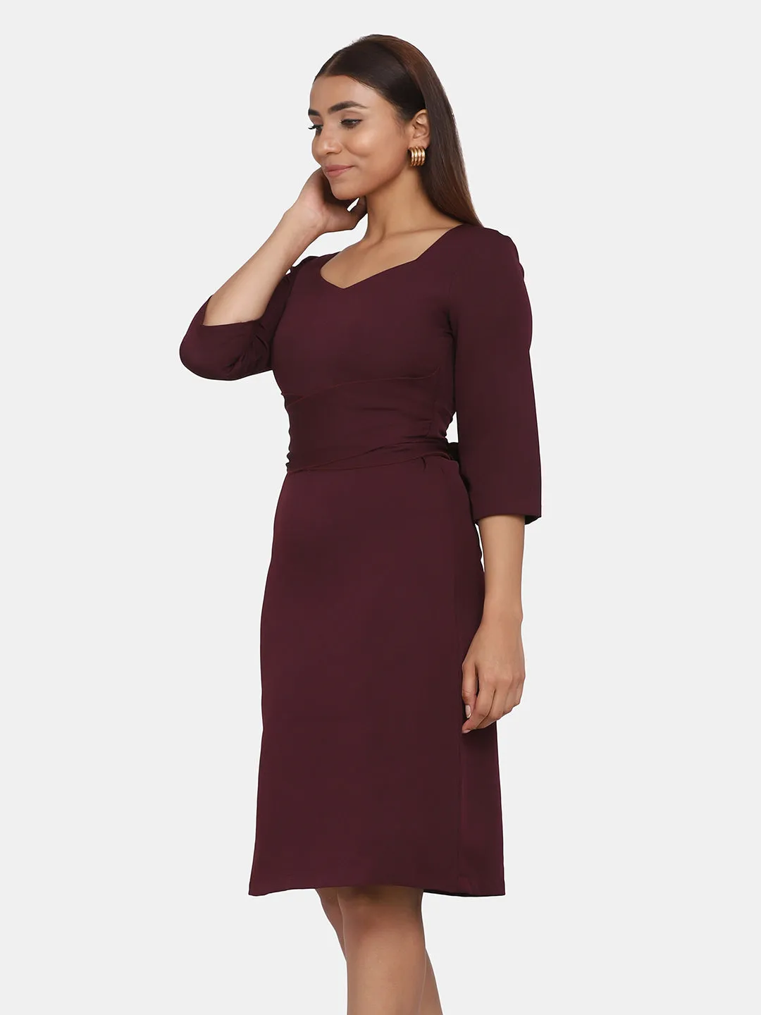 Jewel Neckline A-Line Evening Dress - Wine
