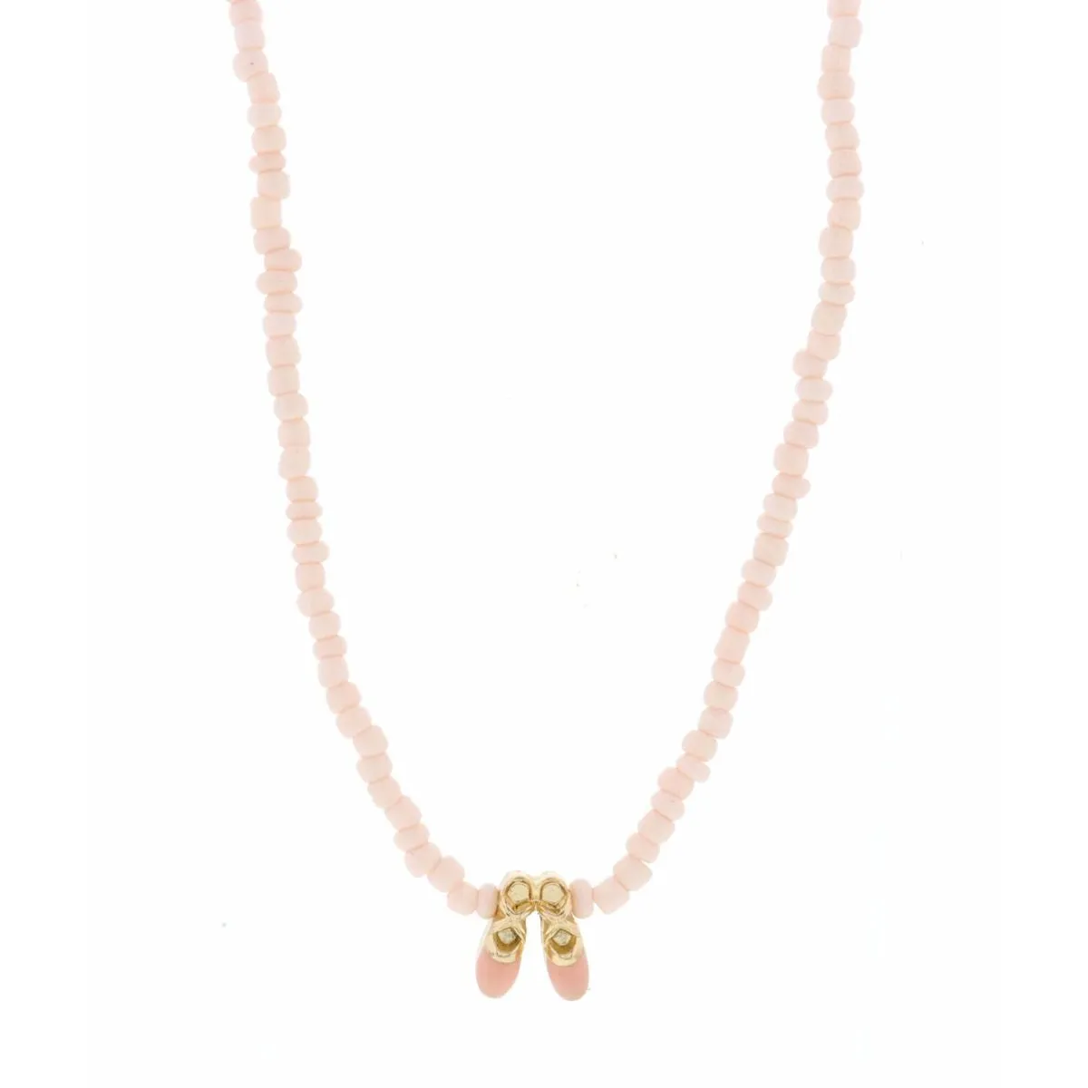 Kids 14" Pink Seed Bead Necklace with Ballet Slippers
