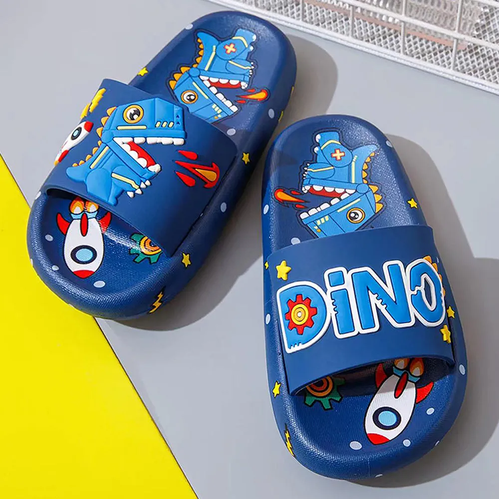 Little Surpise Box Dark Blue All Over Dino Theme Slip On Clogs, Summer/Monsoon All Season Footwear For Toddlers & Kids.