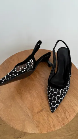 luna embellished slingback heels black