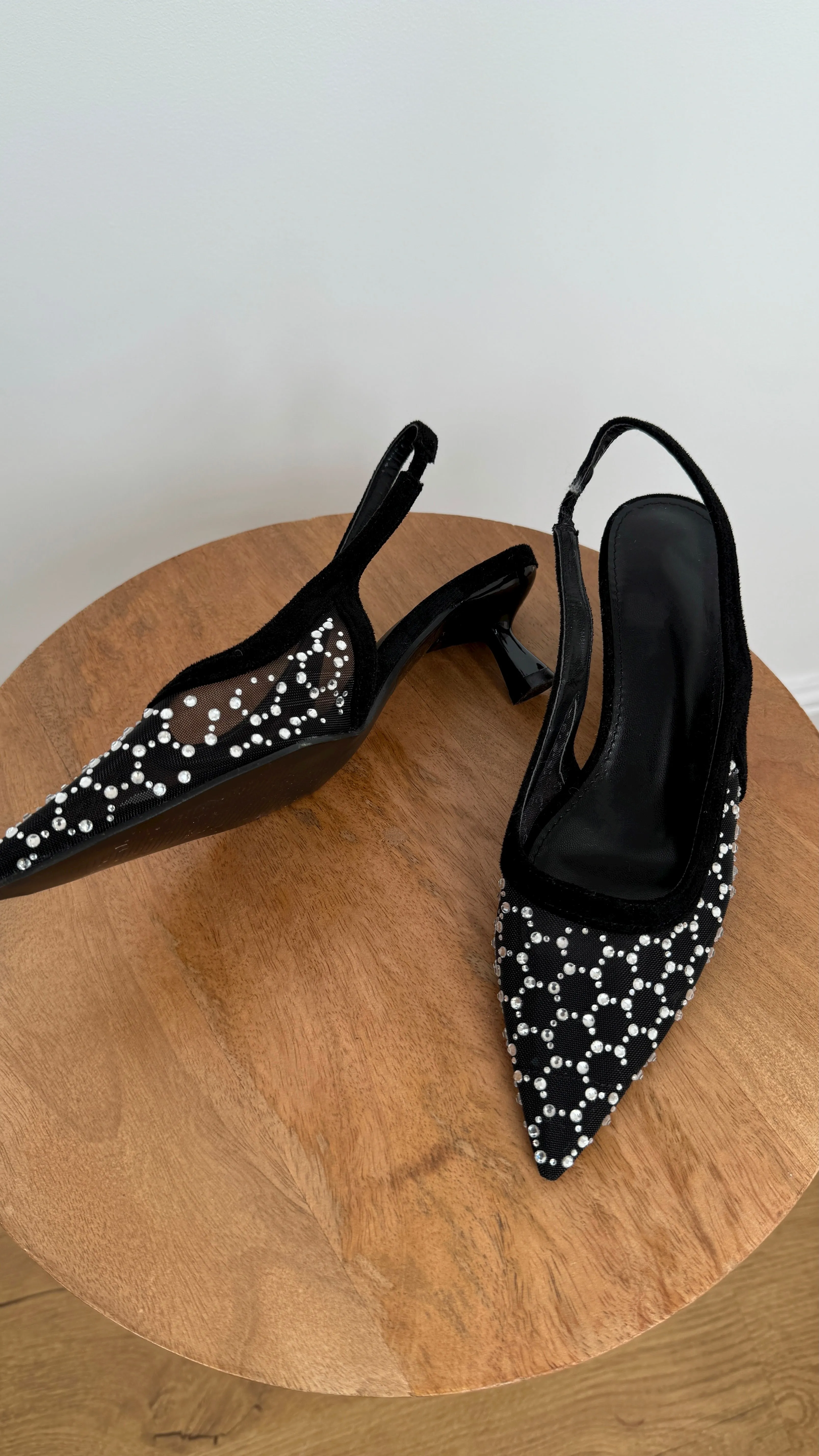 luna embellished slingback heels black