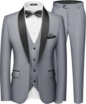 MAGE MALE Men's Slim Fit 3 Piece Suit One Button Solid Shawl Lapel Blazer Jacket Vest Pants Set with Tie Pocket Square