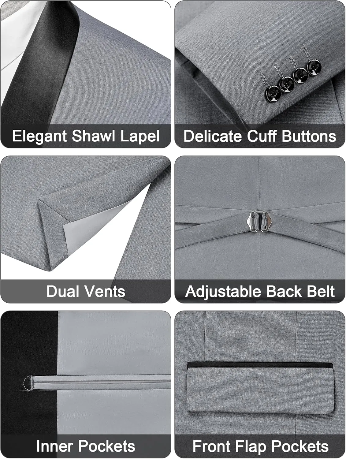MAGE MALE Men's Slim Fit 3 Piece Suit One Button Solid Shawl Lapel Blazer Jacket Vest Pants Set with Tie Pocket Square